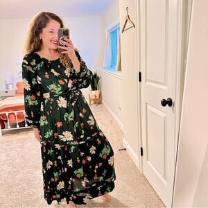 THE GREAT. Green Botanical Floral Maxi Dress 1 Small